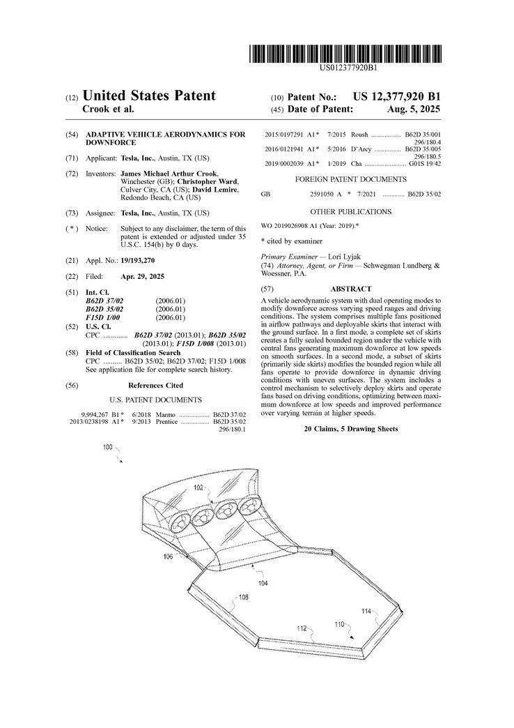 Tesla Roadster 2: Patent für das aerodynamische System mit Ventilatorblättern (Bildquelle: USPTO)