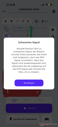 Erst nach rund zehn Minuten hat Mähroboter mit einer Fehlermeldung die Arbeit unterbrochen.
