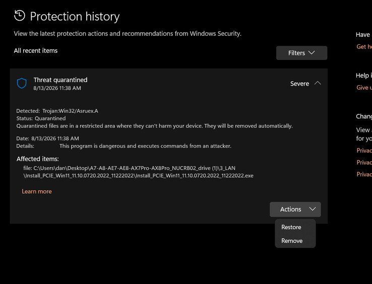 Die .exe-Datei wird vom Windows Defender geflagged