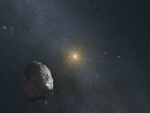 Illustration eines Asteroiden und eines Sterns
