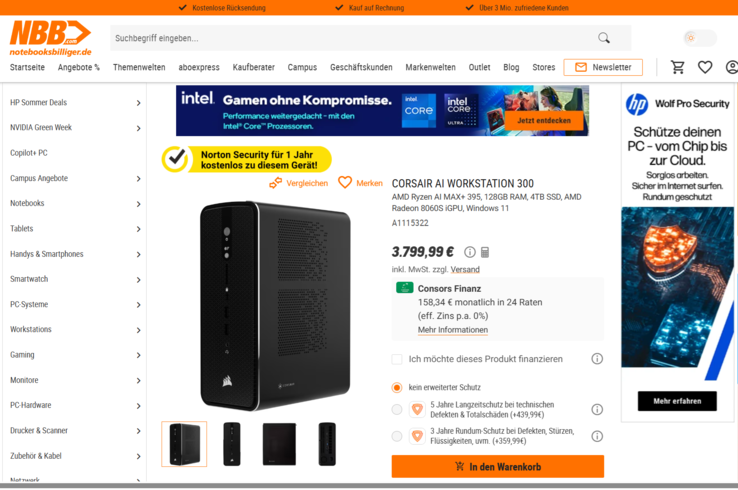 Corsair AI Workstation 300 (CS-9080003-PE) für 3.799,99 Euro.