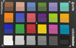 ColorChecker Farben abfotografiert. In der unteren Hälfte jedes Patches haben wir die Originalfarben abgebildet.