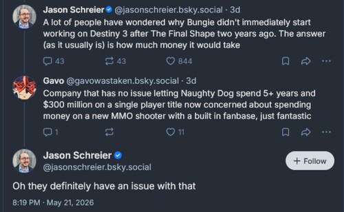 Jason Schreiers Bluesky-Beitrag über die Sony-Studios.