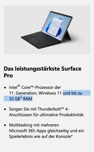 32 GB RAM werden versprochen, aber nicht angeboten.