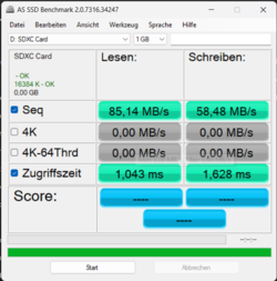 AS-SSD-Werte des SD-Kartenlesers mit Angelbird AV Pro V60 SD-Karte