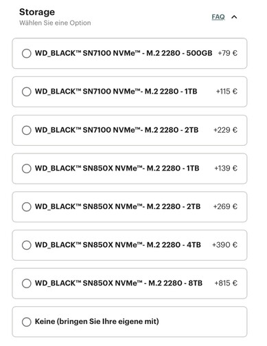 Frameworks SSD-Preise bis gestern