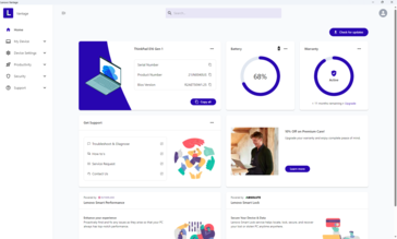 Lenovo Vantage Startbildschirm