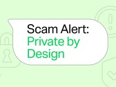 Grüne WhatsApp-Sprechblase mit dem Schriftzug Scam Alert: Private by Design