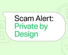 Grüne WhatsApp-Sprechblase mit dem Schriftzug Scam Alert: Private by Design