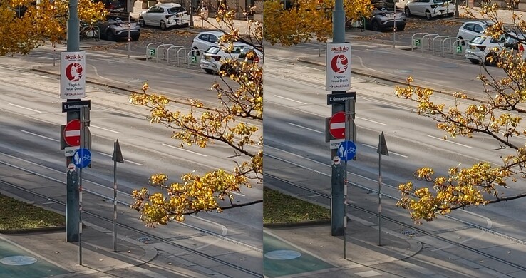 Auch dieser Vergleich macht (un)sicher: Links ein Crop der 12 MP Aufnahmen, rechts vom 30 MP Foto.
