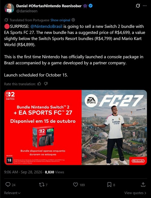 Ankündigung des Switch-2-Bundles mit EA Sports FC 27