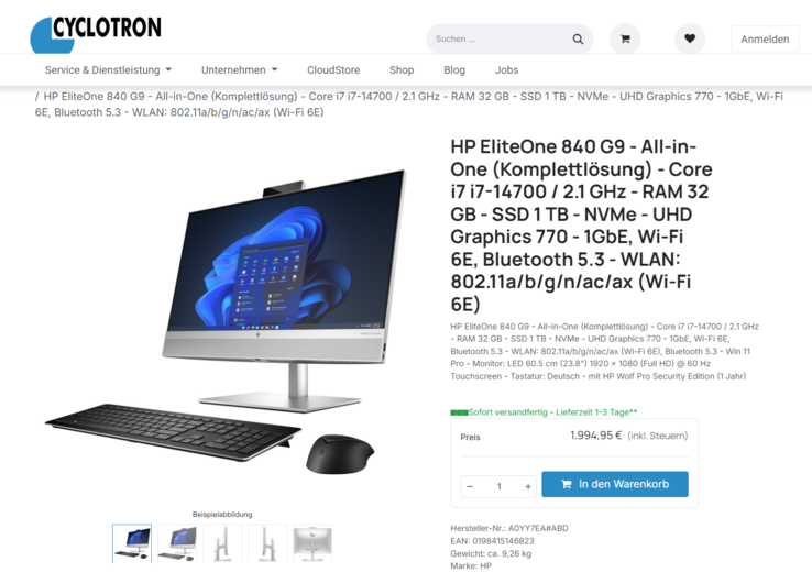 HP EliteOne 840 G9 A0YY7EA für 1.994,95 Euro.
