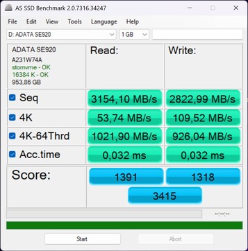 Leistungscheck mit der ADATA SE920 über Thunderbolt 4
