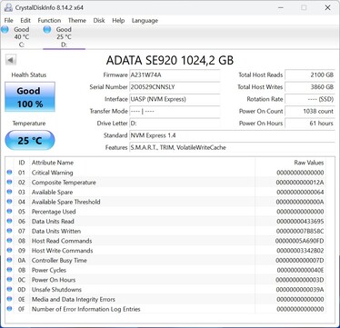 ADATA SE920 kommuniziert via UASP (USB Attached SCSI Protocol)