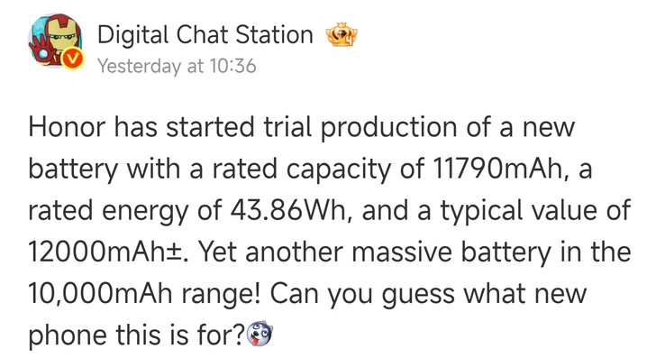 Honor könnte laut Digital Chat Station schon bald ein Smartphone mit 12.000mAh-Akku auf den Markt bringen