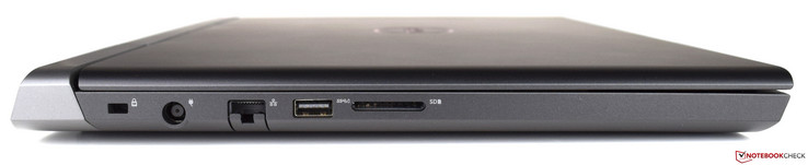 links: Noble Lock, Netzteil, Gigabit-Ethernet, USB 3.1, SD-Leser