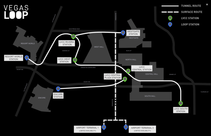 Die neue oberirdische Verbindung zum Flughafen. (Bildquelle: Screenshot/Las Vegas Loop)
