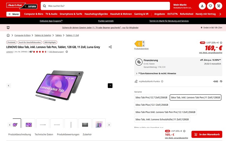 Lenovo Idea Tab für 169 Euro.