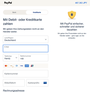 Über PayPal sollen 467.363 Yen abgebucht werden