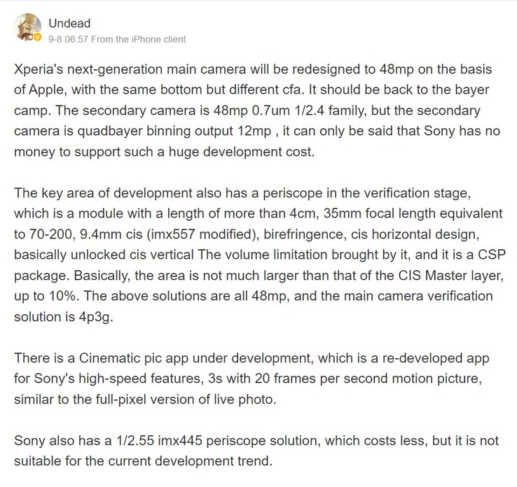 Ein Leaker auf Weibo liefert viele vermeintliche Details zum Sony Xperia 1 V.
