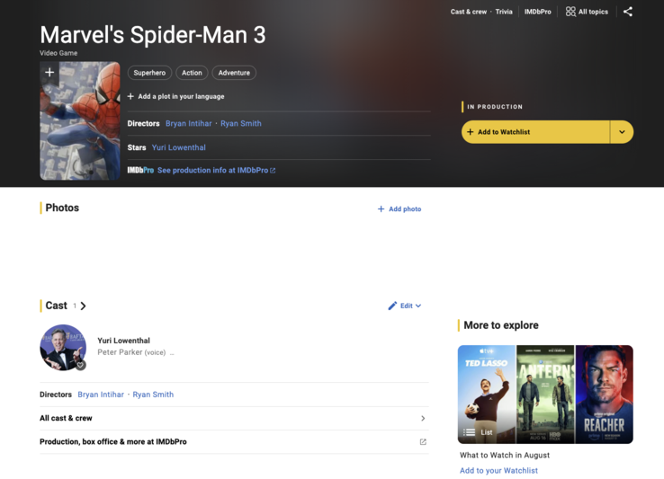IMDB-Eintrag zu Spider-Man 3
