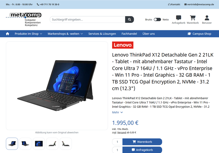 Lenovo ThinkPad X12 Detachable G2 (21LK0021GE) für 1.995 Euro.