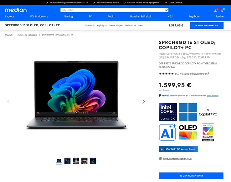 Medion SPRCHRGD 16 S1 OLED für 1.599,95 Euro.