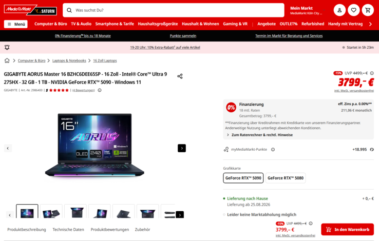 Aorus Master 16 A6MH BZHC6DEE65SP für 3.799 Euro.