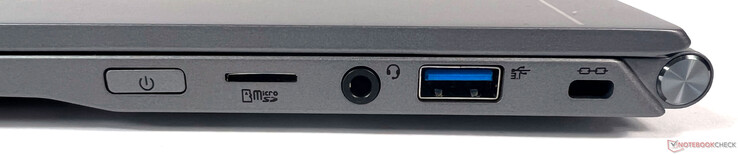 Rechts: 1x MicroSD-Kartenleser, 1x Audio Kombi-Anschluss, 1x USB 3.2 Gen2 (Typ-A), 1x Kensington