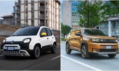 Die erneuerte Panda-Familie von Fiat: Links der kompakte Pandina, rechts der größere Grande Panda. Beide Modelle sind als Hybrid, Benziner oder (Grande Panda) als Elektroauto bestellbar (Quelle: Fiat).