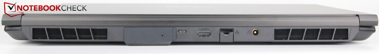 Hinten: Wasseranschluss, USB-C 4.0 mit Thunderbolt 4, HDMI, LAN, Strom