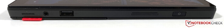 Rechts: 3,5-mm-Stereo, USB-A 2.0, Lautstärkewippe, Power-Button