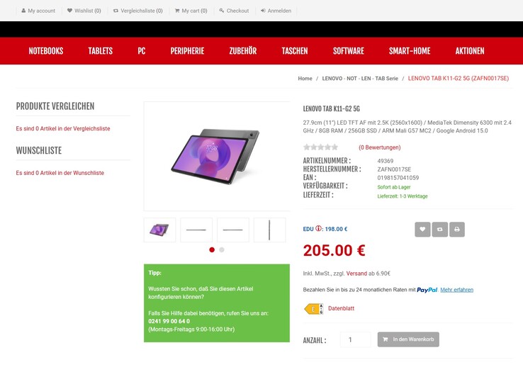 Lenovo Tab K11 Gen 2 für 205 Euro.