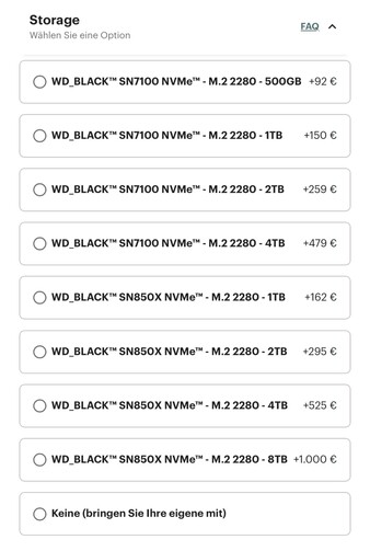 Frameworks SSD-Preise ab heute