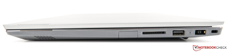 Rechts: USB 2.0 (hinter Klappe), 4-in-1 Kartenleser, USB 3.1 Gen 1, Netzanschluss, Kensington-Lock