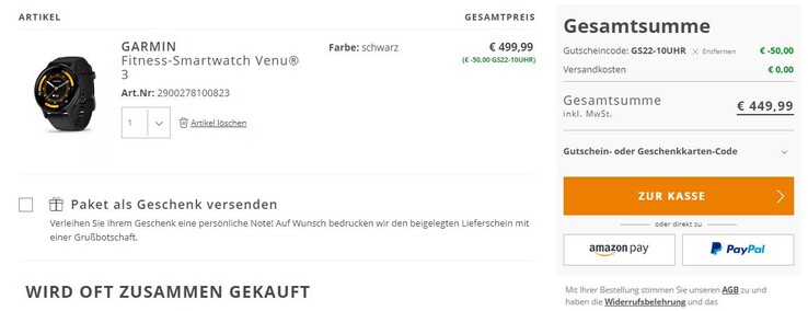 Der attraktive Preis erfordert die Nutzung eines Gutschein-Codes