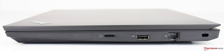 Rechte Seite: MicroSD-Kartenslot, USB Typ A 2.0, Ethernet, Kensington-Lock