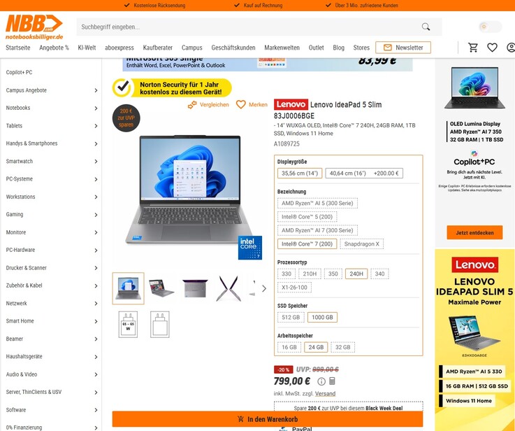Lenovo IdeaPad Slim 5 14IRH10R (83J0006BGE) für 799 Euro.