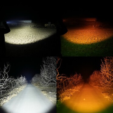 Ein Bernstein-Filter färbt das Licht Orange.