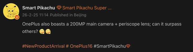 Der Leaker Smart Pikachu verrät Details zur Kamera des OnePlus 16.
