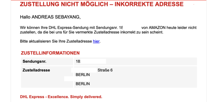 Nicht zu erkennen: Der HTML-Code im Adresslabel wird bei der Benachrichtigung korrekt umgesetzt.
