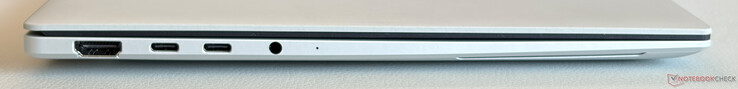 Links: HDMI 2.1 TDMS, 2x USB-C 4.0 mit Thunderbolt 4 (40 Gbit/s, DisplayPort-ALT-Modus, Power Delivery)