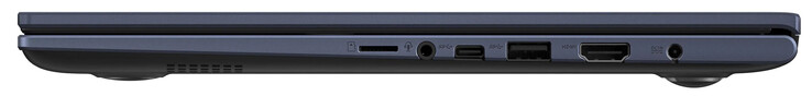 Rechte Seite: Speicherkartenleser (MicroSD), Audiokombo, USB 3.2 Gen 1 (USB-C), USB 3.2 Gen 1 (USB-A), HDMI, Netzanschluss