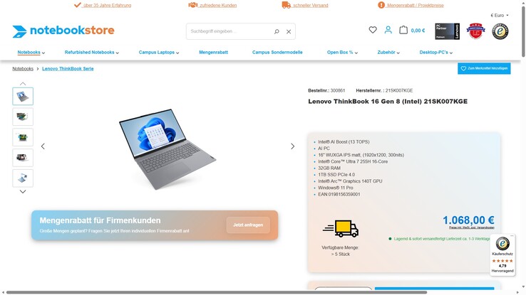 Lenovo ThinkBook 16 G8 IAL (21SK007KGE) für 1.068 Euro.