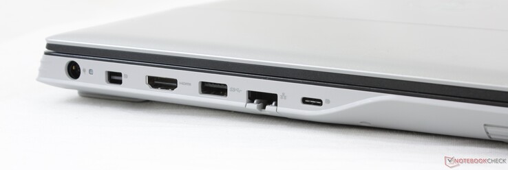 Links: Netzteil, Mini-DisplayPort, HDMI 2.0, USB 3.2 Gen. 1 Typ-A, Gigabit RJ-45, USB Typ-C mit DisplayPort