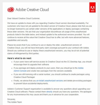 Diese E-Mail hat Adobe an einige Kunden geschickt. (via PetaPixel)