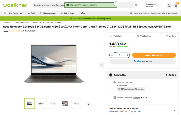 Asus ZenBook S14 OLED UX5406SA-PV530W für 1.483,89 Euro.