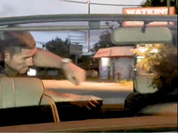 In diesem Screenshot aus dem zweiten GTA 6-Trailer scheint die Straßenlaterne im Hintergrund in der Luft zu schweben.