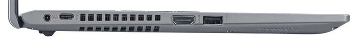 Linke Seite: Netzanschluss, USB 3.2 Gen 1 (USB-C), HDMI, USB 3.2 Gen 1 (USB-A)