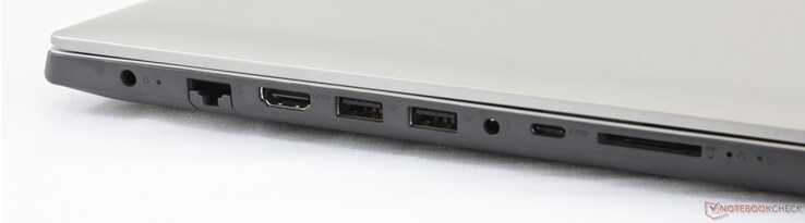 Links: Strom, Gigabit RJ-45, 2x USB 3.0, 3,5 mm Audio, USB Typ-C Gen. 1, SD-Kartenleser